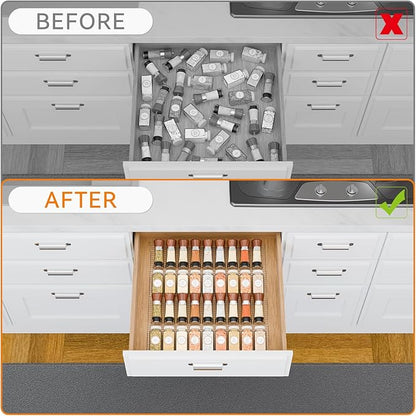 Yieach 4 Pack Adjustable Narrow In Drawer Spice Organizer - Expandable From 9'' to 17.7'' - Acrylic Drawer Seasoning Organizer,Clear Spice Drawer Insert Tray for Drawers Condiment,Jar Organization