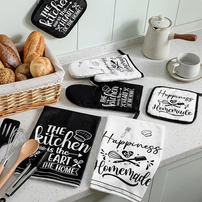 Sratte 6 Pcs Kitchen Decor Accessories Set Farmhouse Towels Pot Holders Oven Mitts Set 2 Dish Towels 2 Potholders 2 Cooking Mittens Oven Glove for Christmas Baking Cooking Supply(White,Kitchen) - Image 7