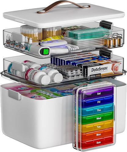 CTIME 3-Tier Medicine Organizer with Pill Case - Portable Pill Case & Empty First Aid Kit for Home, Travel, RV, School, Dorm, Ideal Elderly, Father Gift by CTIME
