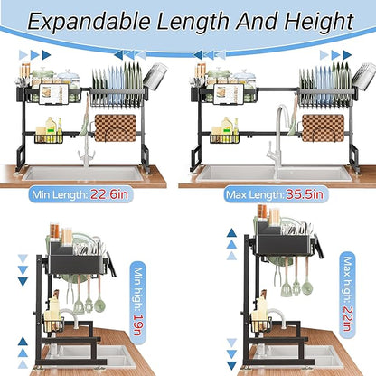 ADBIU Over The Sink Dish Drying Rack (Expandable Height and Length) Snap-On Design 2 Tier Large Dish Rack - Image 2