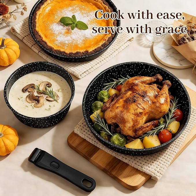 Pots and Pans Set - Non Stick 25 Pieces Cookware Set Pots and Pans with Detachable Handles, Includes Pans, Pots, Utensils, Trivets for Hot Dishes, Lids, Space-Saving Cookware - Image 7
