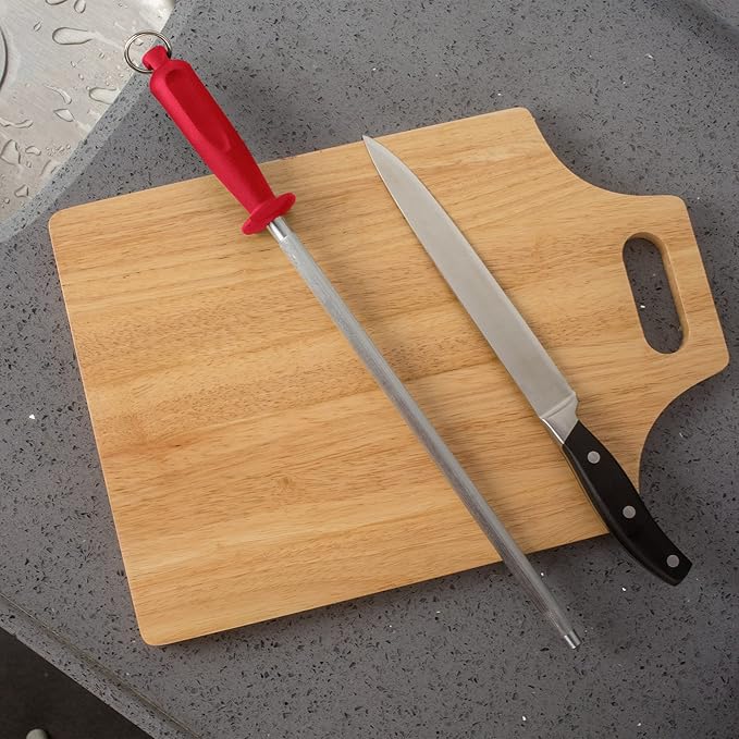 Knives Sharpener Knives Sharpening Honing Rod ALLWIN HOUSEWARE Knives Carbon Honing Steel for Chef Knives Daily Edge Maintenance Non‑Slip Handle with Anti‑Slip Metal Tip for Kitchen Cooking Gift, Red - Image 8