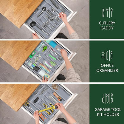 ROYAL CRAFT WOOD Luxury Bamboo Kitchen Drawer Organizer - Silverware Organizer - Utensil Holder and Cutlery Tray with Grooved Drawer Dividers for Flatware and Kitchen Utensils (9 Slot, Gray) - Image 8