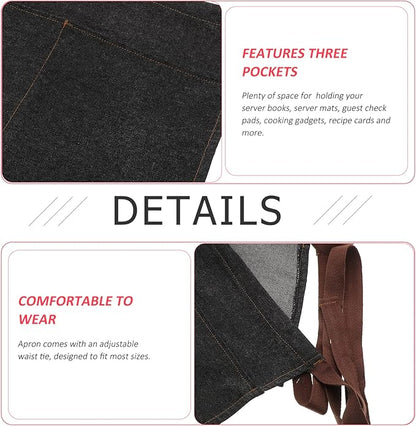 Toyvian Unisex Half Apron - Chef, Server, Waitress Denim Apron With 3 Pockets for Restaurant, Work, Home and Kitchen (Black), 60 x 29cm
