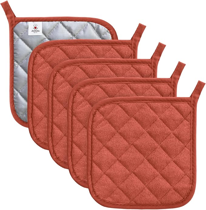 Joyhalo 5 Pack Heat Resistant Pot Holders - Terry Cloth Sets for Cooking & Baking by Joyhalo