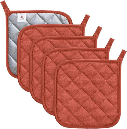 Joyhalo 5 Pack Heat Resistant Pot Holders - Terry Cloth Sets for Cooking & Baking by Joyhalo