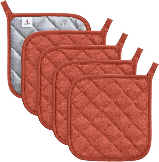 Joyhalo 5 Pack Heat Resistant Pot Holders - Terry Cloth Sets for Cooking & Baking by Joyhalo