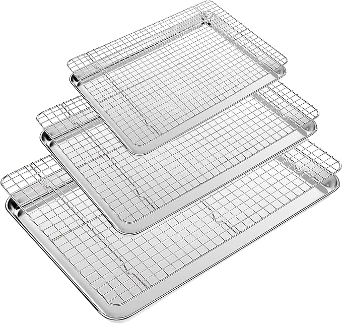 CEKEE Baking Sheet with Wire Rack Set of 6 (3 Cookie Sheets for baking + 3 Cooking Racks), Stainless Steel Stainless Steel Baking Pans Set with Cooling Rack - Heavy Duty & Dishwasher Safe by CEKEEBakingEasilyHappily
