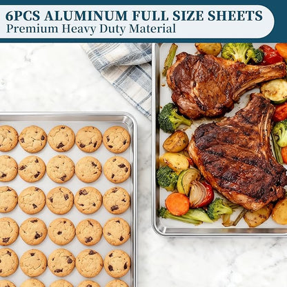 Full Size Commercial Quality Baking Sheet Pan, Bastwe Aluminum Cookie Tray Pan for Oven, Freezer, Bakery, Hotel Restaurant, Thick Steel Rim Prevents Warping (6 Pack, 26 x 18 Inch) - Image 3