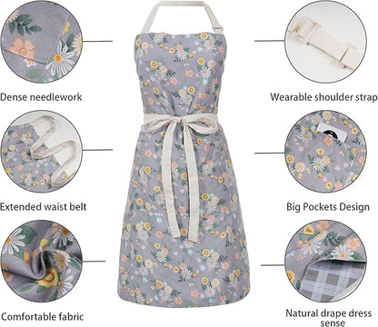 Aoomzoon Kitchen Aprons for Women with 2 Pockets,Double Sided Vintage Adjustable Apron for Gardening Cooking Arting Painting - Image 5