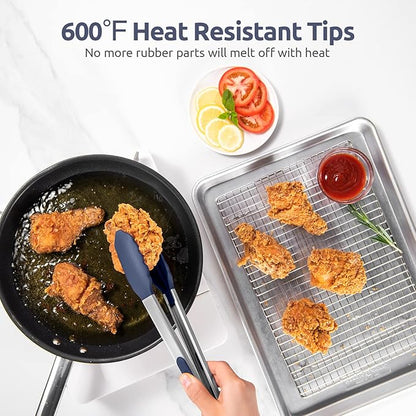 600ºF Heat Resistant Kitchen Tongs: U-Taste 12 inch Large Silicone Cooking Tong with Non Stick Rubber Tips & Silicon Coated 18/8 Stainless Steel Handle & Smooth Lock for Serving Grill (Midnight Blue) - Image 3