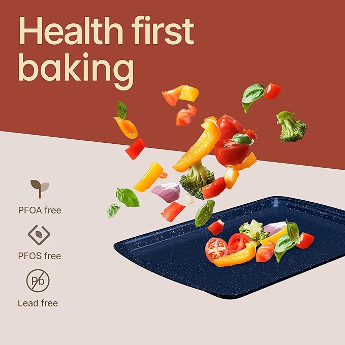 BAKKEN Kitchen Baking Pan Set - Nonstick Coating, Commercial Grade Carbon Steel Bakeware Sets, Baking Kitchen Essentials, PFOA, PFOS, PTFE Free, Oven Safe Tray (Up To 450° F), Set of 3, Blue Marble - Image 7