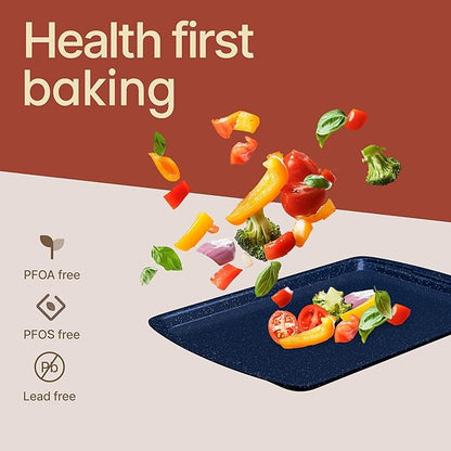 BAKKEN Kitchen Baking Pan Set - Nonstick Coating, Commercial Grade Carbon Steel Bakeware Sets, Baking Kitchen Essentials, PFOA, PFOS, PTFE Free, Oven Safe Tray (Up To 450° F), Set of 3, Blue Marble - Image 7