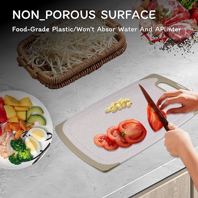 Cutting Board for Kitchen, Wheat Straw Fiber Cutting Board, Dish Washer Safe, w/Juice Grooves for Meat, Veggies,Easy Grip Handle, Non-slip Surface,Eco-friendly,Serveware Accessories(13.8‘x8.2‘)