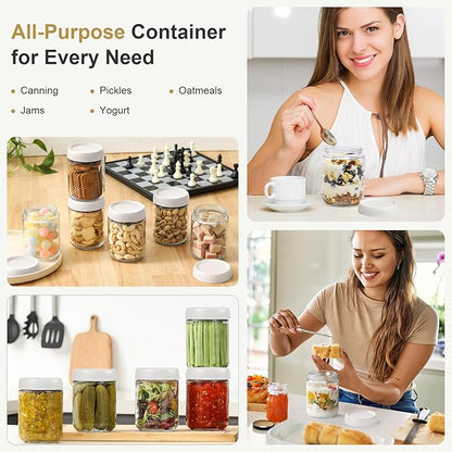 NETANY 6-pack 16oz Glass jars with Airtight Lids, Overnight Oats Containers with Lids, Wide mouth Mason Salad jars, Glass Food Storage Containers for Snacks Yogurt Spice Sugar-White - Image 7