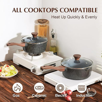 SENSARTE Nonstick Sauce Pan with Double Spout, 3.0 Quarts Swiss Granite Coating Sauce Pot with Lid Medium Kitchen Cooking Pot, Induction Comptable Saucepan, Free of Intentionally Added PFOA - Image 3