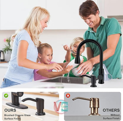 GAGALIFE Built in Counter Soap Dispenser for Kitchen Sink and Extension Tube Kit, Anti-Leakage Upgrade with 40" Tube No More Top Refill (Matte Black)