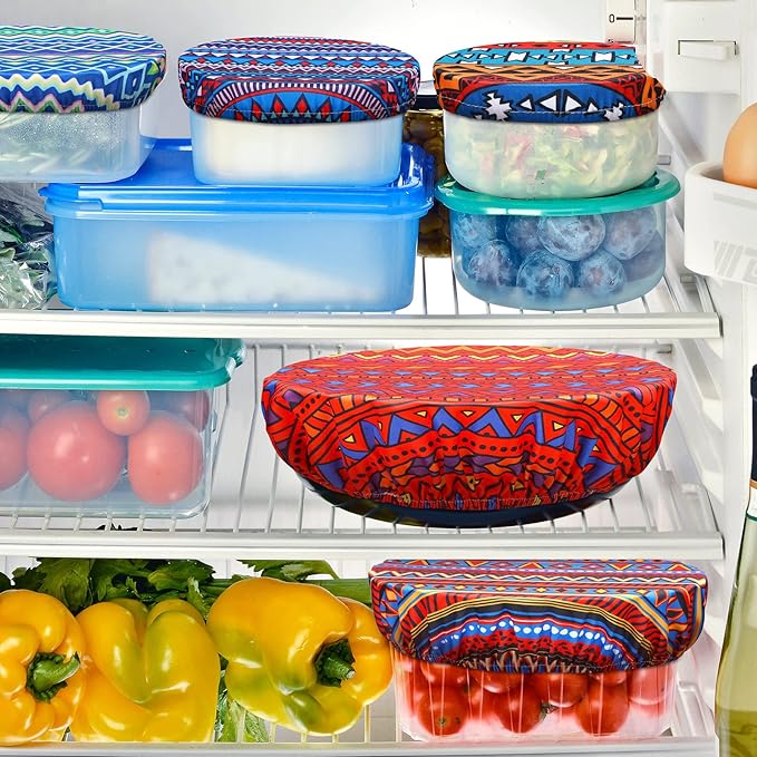 Patelai 10 Pcs Bowl Covers Reusable in 5 Size Stretch Cloth Fabric Elastic Food Storage Bowl Covers Bread Sourdough Lids for Proofing Food Fruits Leftover(Multicolor,Fresh Style) - Image 2