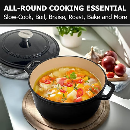 MUELLER HOME 6 Quart Enameled Cast Iron Pot Dutch Oven, Heavy-Duty Oven-Safe up to 500° F, & Across All Cooktops, Casserole Dishes for Ovens, Bread Pan with Lid and Knob, Cast Iron Cookware, Black - Image 7