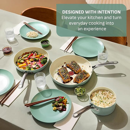 T-Fal Inspire Ceramic Nonstick Frying Pan 2-Pc Set, 8" & 10", Oven Broiler Safe up to 50°F Cookware, Ceramic Frying Pan Skillet, Pots & Pans, Mint Green - Image 2