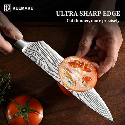 KEEMAKE Knife Set 5 Pieces, Professional Kitchen Knife Set, High Carbon Stainless Steel Chef Knife Set, Ultra Sharp Blade Knives Set for Kitchen with Ergonomic Pakkawood Handle & Gift Box