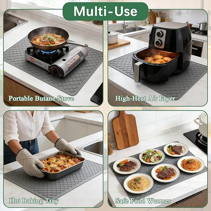 Stove Top Cover for Electric Stove - Food Grade Ceramic Stove top Cover, Silicone XXL Dish Drying Mat, Glass Cooktop Covers, Flat RV Range top Mats (Grey, 27.5"X20") - Image 5