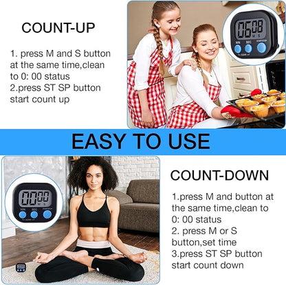 Leumoi 24 Pcs Digital Kitchen Timers Magnetic Back Timers Bulk Large Screen Loud Alarm On/Off Switch Minute Second Count up Countdown Memory Setting for Cooking Classroom Exercise(Black and Blue)