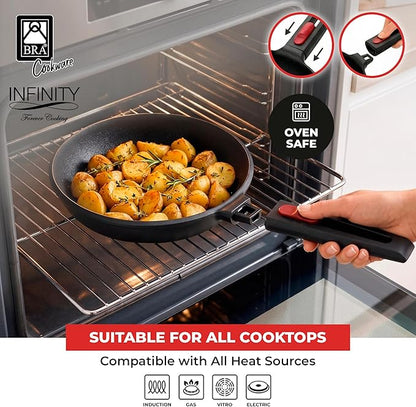 BRA COOKWARE Infinity 2-Piece Nonstick Frying Pan Set | 8 & 10.2 Inch Cast Aluminum Skillet Set | Removable Handle | PFOA/PFAS Free Fry Pans | All Cooktops incl. Induction | Oven Safe Skillets