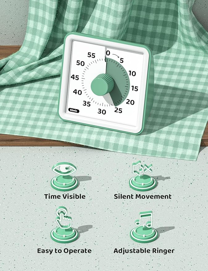 LIORQUE Visual Timer for Kids, 60-Minute Countdown Timers for Classroom Office Kitchen with Silent Operation, Kids Timer for Teaching (Batteries Included) - Image 6