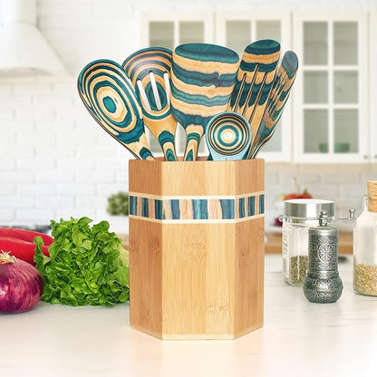 Totally Bamboo Baltique Mykonos Collection Kitchen Utensil Holder, Large Cooking Utensil Crock for Countertop