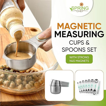 Spring Chef Magnetic Measuring Cups & Spoons Set, Patented, Strong N45 Magnets, Heavy Duty Stainless Steel Fits in Spice Jars for Baking & Cooking, BPA Free, Round Set of 15 with Leveler, Mint - Image 3