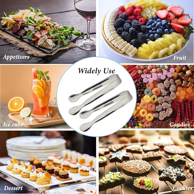 6PCS Ice Tongs Mini Sugar Tongs 4.25Inch Stainless Steel Kitchen Utensils Set,Small Serving Tong and Tiny Kitchen Tong for Appetizers,Tea Party, Coffee Bar, Desserts by Sunenlyst (Silver) - Image 7