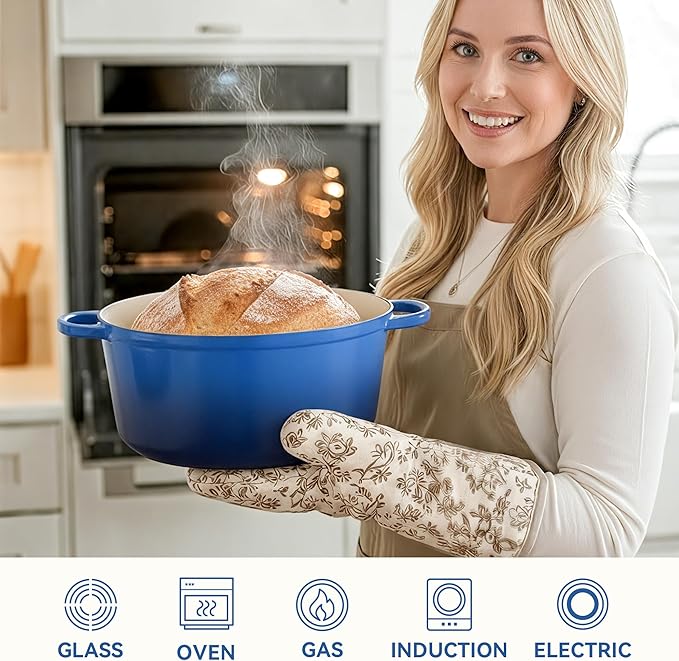 6 Quart Dutch Oven Pot with Lid, Non Stick Enameled Cast Iron Dutch Oven for Bread Baking, Heavy-Duty, Oven Safe Ceramic Cookware Up to 500°F for Baking, Braising, Stews, Roasting, Blue - Image 5