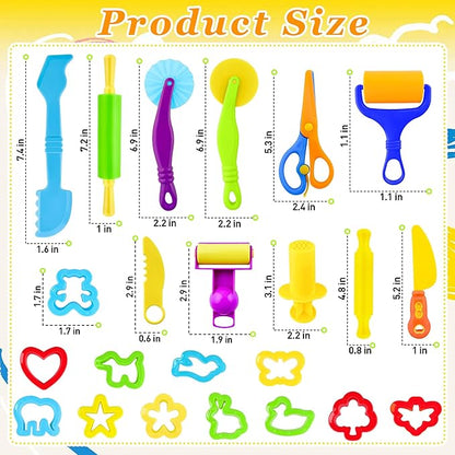 Dough Tools Play Set for Kids,30 pcs Basic Dough Play Toys with Animal Cutters, Roller, Rolling Pins, Safety Scissors, Plastic Knife,Character Accessories