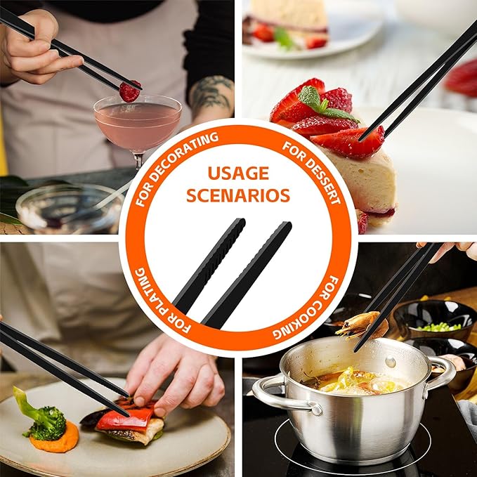 Tifanso Kitchen Tongs for Cooking - 2PCS 12" Stainless Steel Cooking Tongs Tweezers, Metal Fine Kitchen Utensils with Precision Serrated Tips, Professional Chef Tweezers for Serving, BBQ, Pasta, Salad - Image 7
