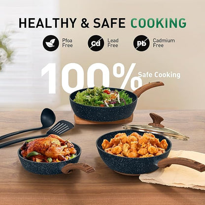 MAISON ARTS Pots and Pans Set Non Stick, Kitchen Cookware Sets Nonstick, 12 Piece Granite Cooking Pot and Pan for Induction, Stovetop, Blue - Image 6