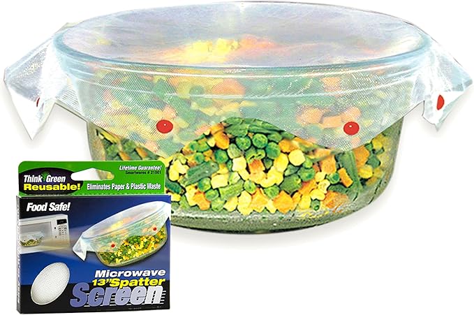 Microwave Spatter Screen, Reusable, Non-Stick Mesh, Folds Flat, 13 Inch Splatter Guard, BPA Free, Tested Food Contact Safe, Made in the USA. Red Beads by Smartwares