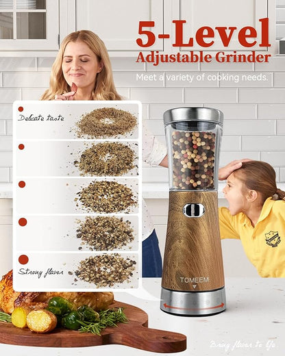 Electric Salt and Pepper Grinder Set with Storage Base, Stainless Steel Rechargeable Salt and Pepper Grinder Set with 4.5 oz Large Capacity, 1.8" Wide Mouth, Adjustable Coarseness, Ideal for Kitchen - Image 2