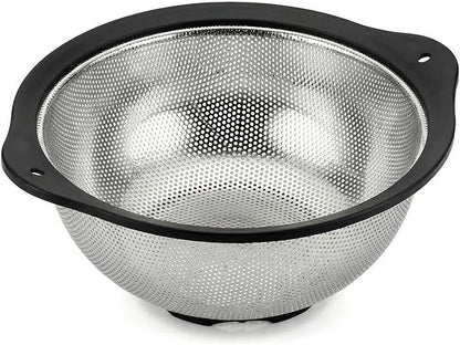 304 Stainless Steel Colander 3-Quart, Heavy Duty Metal Strainer with Riveted Handles, Micro-Perforated Food Strainer for Draining Pasta, Orzo, Rice, Berry, Stable Ring Base, Rust Free