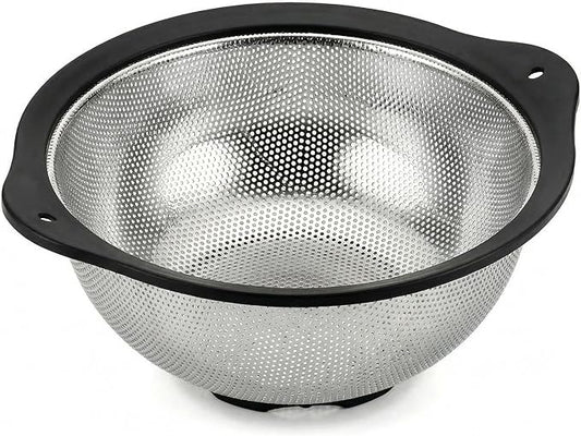 304 Stainless Steel Colander 3-Quart, Heavy Duty Metal Strainer with Riveted Handles, Micro-Perforated Food Strainer for Draining Pasta, Orzo, Rice, Berry, Stable Ring Base, Rust Free