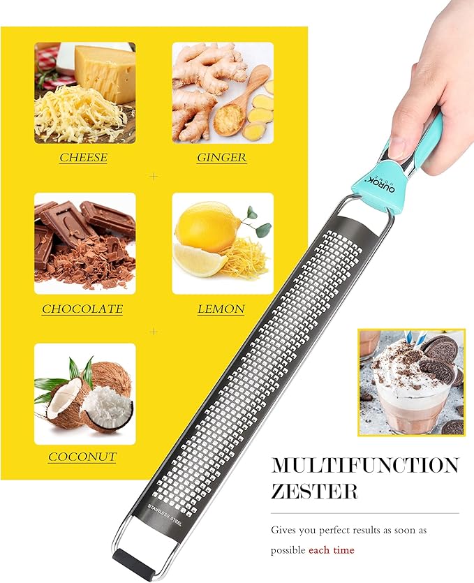Ourokhome Kitchen Lemon Zester, Stainless Steel Hand Held Parmesan Cheese Grater for Ginger, Chocolate, Coconut, Lime, Nutmeg, Citrus, Fruit, Vegetable with Cleaning Brush, Dishwasher safe, Blue - Image 3