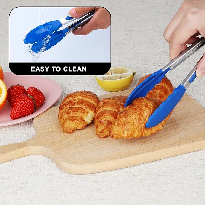Hotec Mini Silicone Kitchen Tongs for Cooking - 7-Inch Small Serving Tongs with Silicone Tips, Set of 3 (Red,Blue,Green) - Image 6