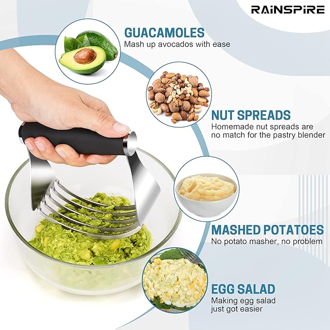 Rainspire XL Pastry Cutter For Baking, Heavy Duty Pastry Blender Stainless Steel, Thick Sharp Blades Dough Blender, Dough Cutter Butter Cutter Pastry for Easy Mixing, Dishwasher Safe (Black) - Image 4