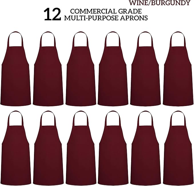 GREEN LIFESTYLE 12 Pack Professional Chef Apron – Grilling Aprons for Men, Waterproof Cooking Apron for BBQ, Work or Restaurant Use, Kitchen Aprons for Women – Burgundy, No Pockets - Image 3