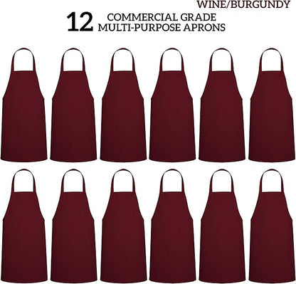 GREEN LIFESTYLE 12 Pack Professional Chef Apron – Grilling Aprons for Men, Waterproof Cooking Apron for BBQ, Work or Restaurant Use, Kitchen Aprons for Women – Burgundy, No Pockets - Image 3