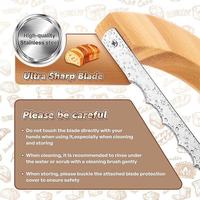 Bread Knife for Homemade Bread, 14.5" Wooden Sourdough Bread Knife, Sourdough Bread Slicer, Bow Design, Easy to Cut Into Uniform Thin Slices, Bread Saw for Cutting Sourdough Bread, Bagel, Baguette Etc