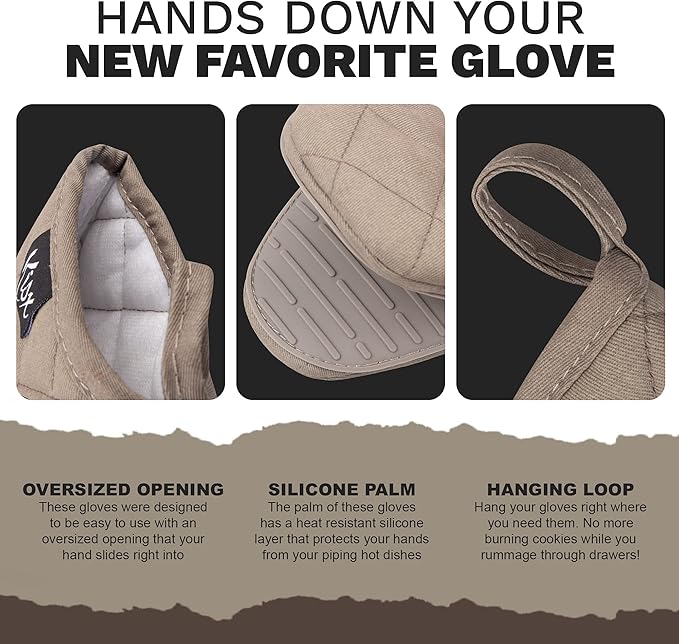 Oven Mitts Heat Resistant – (Grey Color) Mini Oven Mitts, Silicone Gloves Heat Resistant, Kitchen Gloves for Cooking, Silicone Oven Mitts & Pot Holders Sets, Kitchen Pot Holders & Oven Mitts Sets