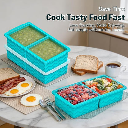 3-Pack Silicone Freezer Trays with Lid, Soup Freezer Container Molds, Silicone Freezer Molds, Ice Cube Tray for freezing Soup Sauce Broth Leftovers, Dishwasher & Oven Safe, BPA Free (2-cup,blue)