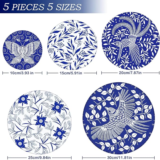 5 Pieces Bowl Covers Reusable, 5 Size Elastic Cloth Bowl Covers for Bread Proofing Stretch Food Covers Washable for Food Fruits Leftover (Batik Bird) - Image 2