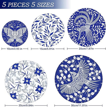 5 Pieces Bowl Covers Reusable, 5 Size Elastic Cloth Bowl Covers for Bread Proofing Stretch Food Covers Washable for Food Fruits Leftover (Batik Bird) - Image 2